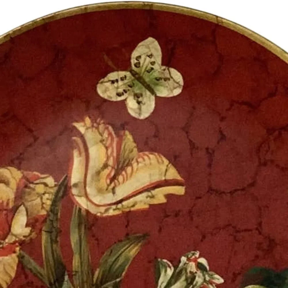 Collectible Red Bird Butterfly Floral Gold Rim Decorative Heavy Ceramic Plate